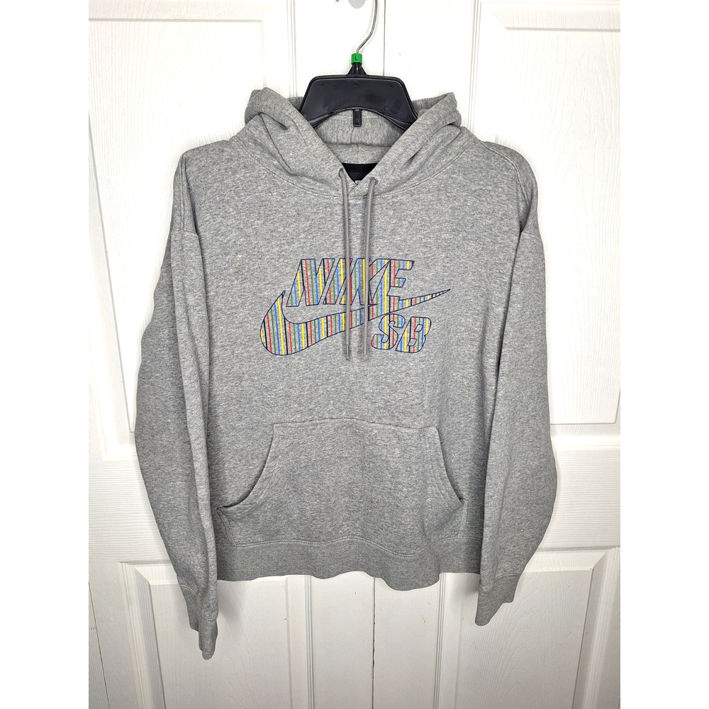 Nike SB Striped Skate Hoodie Grey Multi-Color size Medium CV0279 063